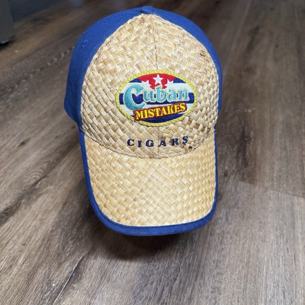 Thompson Cuban Cigars Hat Baseball‎ Cap Blue Woven Weave Wicker Florida Fishing